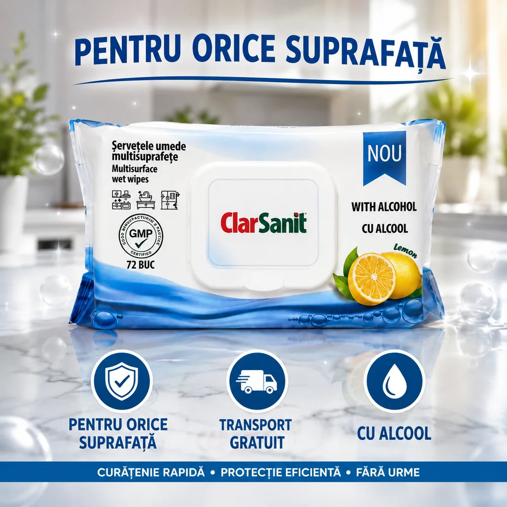 ClarSanit Șervețele Umede Multisuprafețe cu Alcool 72 buc